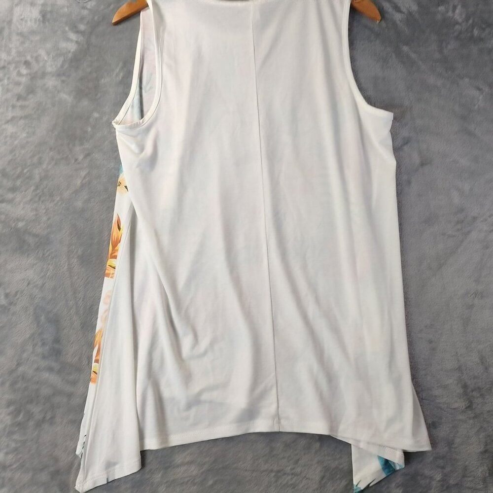 Brittany Black Womens Tank Top M White Floral Tropical Asymmetrical Hem Vacation - Picture 5 of 9